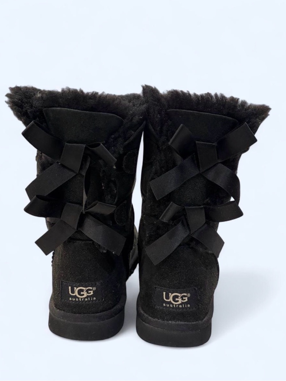 UGG Mini Bailey Bow Black Suede Shearling Boots Size 6